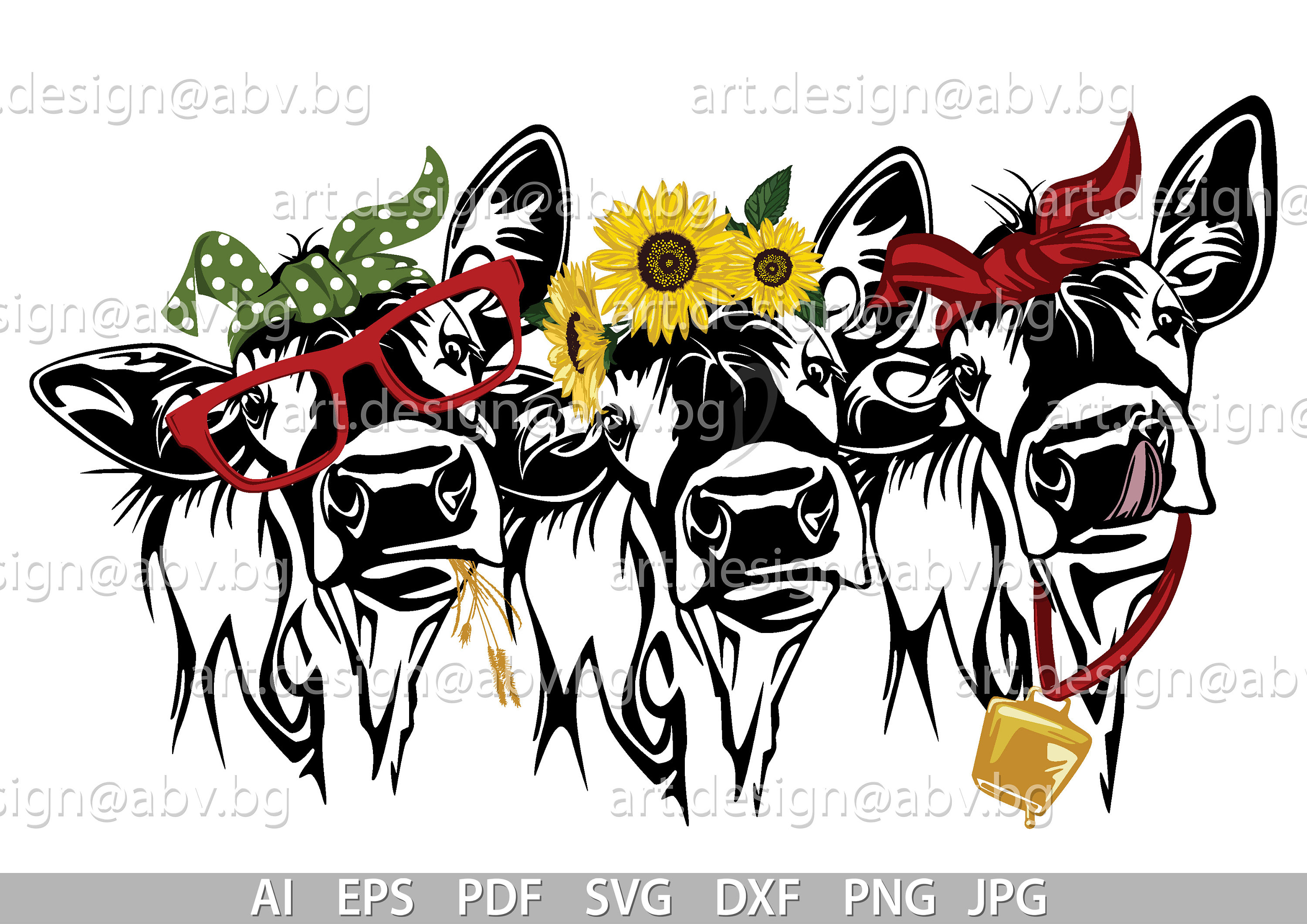 Vector 3 HEIFERS, for PRINTING, calf, head, AI, png, eps, pdf, svg, dxf, jpg Instant Download, svg cow, muzzle, tongue, Digital image