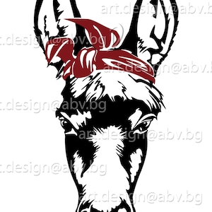 Vector DONKEY with bandana, SVG, DXF, ai, eps, pdf, png, jpg Download, graphical, animal, figuration,discount coupons