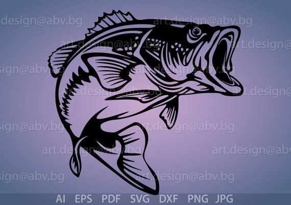 Vector Fish Largemouth Bass Ai Eps Pdf Png Svg Dxf Jpg Etsy