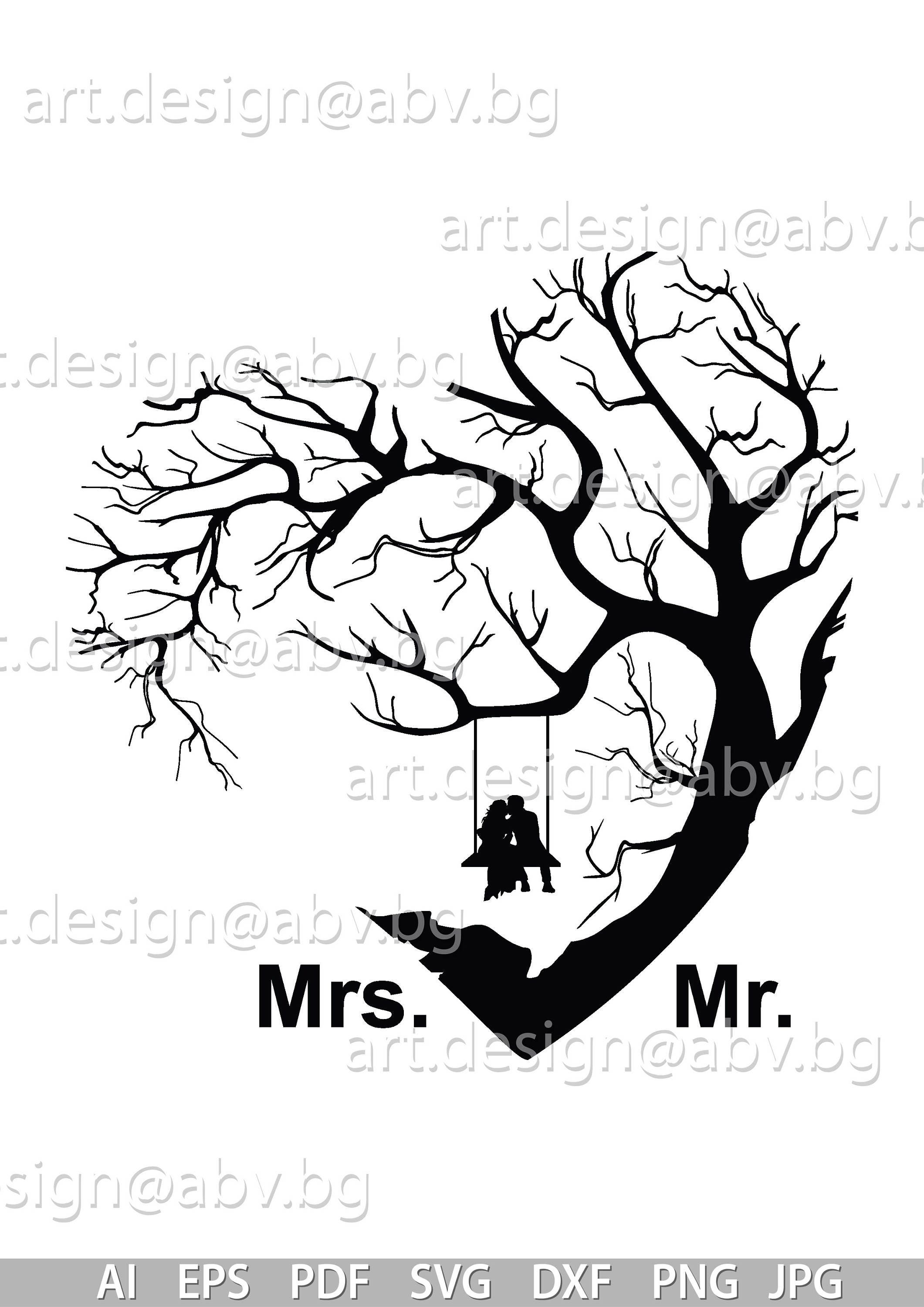 Vector Wedding Tree Silhouette Ai Eps Pdf Png Svg Dxf Etsy