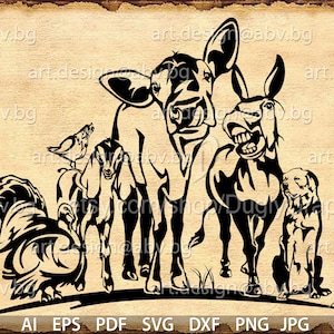 Vector ANIMAL FARM cow donkey dog goat hen turkey ai eps pdf svg dxf png jpg Download Digital image graphical