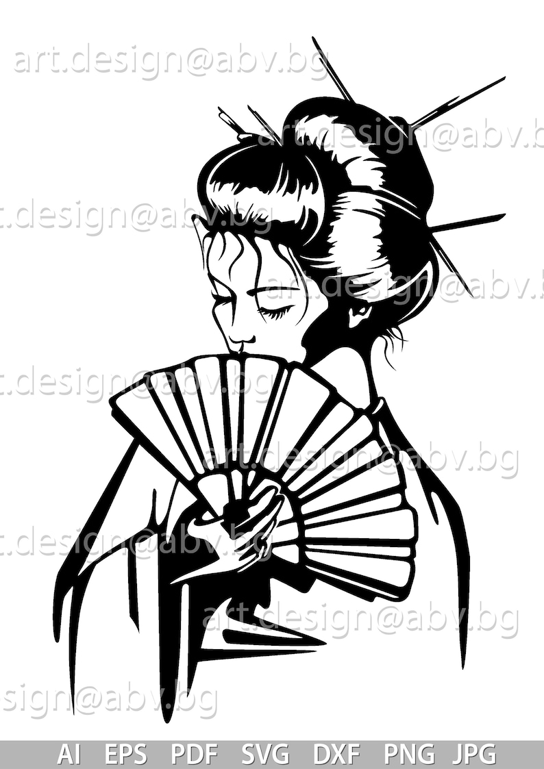 Vector GEISHA GIRL SVG ai eps dxf png pdf jpg Image | Etsy
