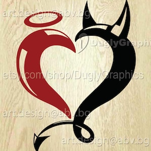 Gráfico vectorial de corazón de ángel y demonio (descarga digital)