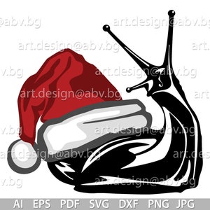 LUMACA vettoriale con cappello di Natale, 6 colori, AI, PNG, eps, pdf, svg, dxf, jpg, immagine grafica Stampa artistica, lumaca di Babbo Natale in formato svg, lumaca in formato svg