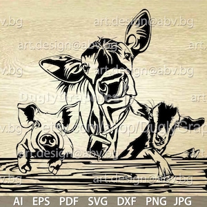 Vector ANIMAL FARM, text, ai, eps, pdf, svg, dxf, png, jpg Download, Digital image, graphical, animal, cow, pig, wooden beam, goat