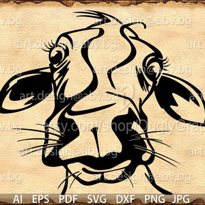 Vector COW, cute head, AI, PNG, eps, pdf, svg, dxf, jpg Instant Download, graphical image Art Print, Digital image
