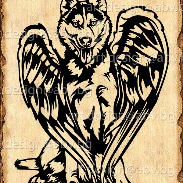 Vector DOG, husky, angel, SVG, DXF, ai, png, pdf, eps, jpg Download, Digital image, graphical, animal, wings, discount coupons