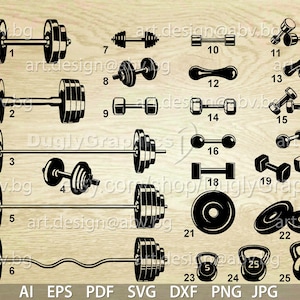 Vector 25 DUMBBELLS and WEIGHTS BUNDLE - ai, eps, jpg, png, svg, dxf, jpg download, Digital, graphical, fitness sport