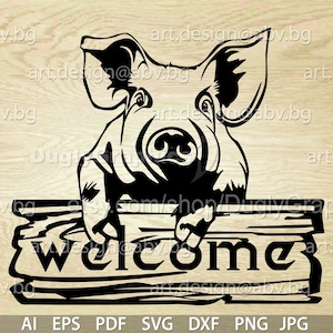 Vector PIG, welcome, AI, PNG, eps, pdf, svg, dxf, jpg Download, Digital image, graphical, animal, swine, discount coupons