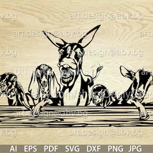 Vector ANIMAL FARM, ai, eps, pdf, svg, dxf, png, jpg Download, farmhause, graphical, donkey, 4 goats