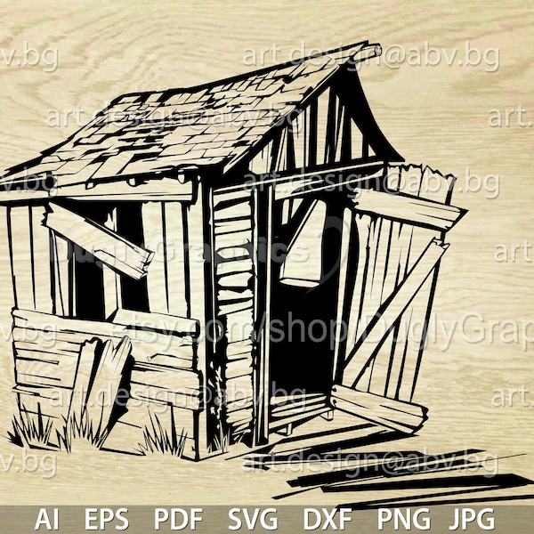 Vector OLD SHACK, wooden shed, ai, eps, pdf, svg, dxf, png,  jpg instant Download, Digital image, graphical image