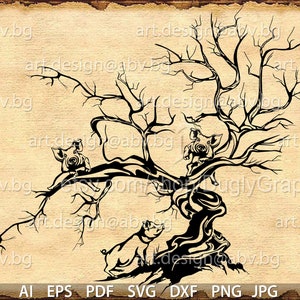 Vektor BAUM und 3 Schweine svg ai eps pdf PNG dxf jpg Bild Grafik Digitaler Download Kunstwerk, Herz grafisch, Rabatt-Coupons