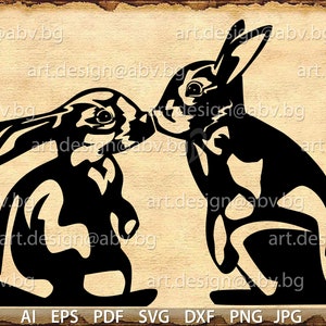 Vector RABBITS, kiss, AI, eps, png, pdf, svg, dxf, jpg Download, Digital image, graphical image, Easter, discount coupons