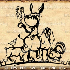 Vector ANIMAL FARM, grass, ai, eps, pdf, svg, dxf, png, jpg Download, Digital, graphical, donkey, pig, welcome, rooster, hen, turkey, goat