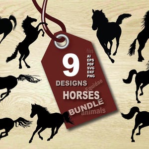 Vector 9 PAARDEN BUNDEL, AI, eps, pdf, svg, dxf, png, jpg download, digitale grafische afbeelding