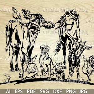 Vector ANIMAL FARM cow horse dog goat rabbit rooster hen cat ai eps pdf svg dxf png jpg Download Digital image graphical