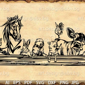 Vector ANIMAL FARM cow horse dog sheep rabbit rooster hen ai eps pdf svg dxf png jpg Download Digital image graphical welcome