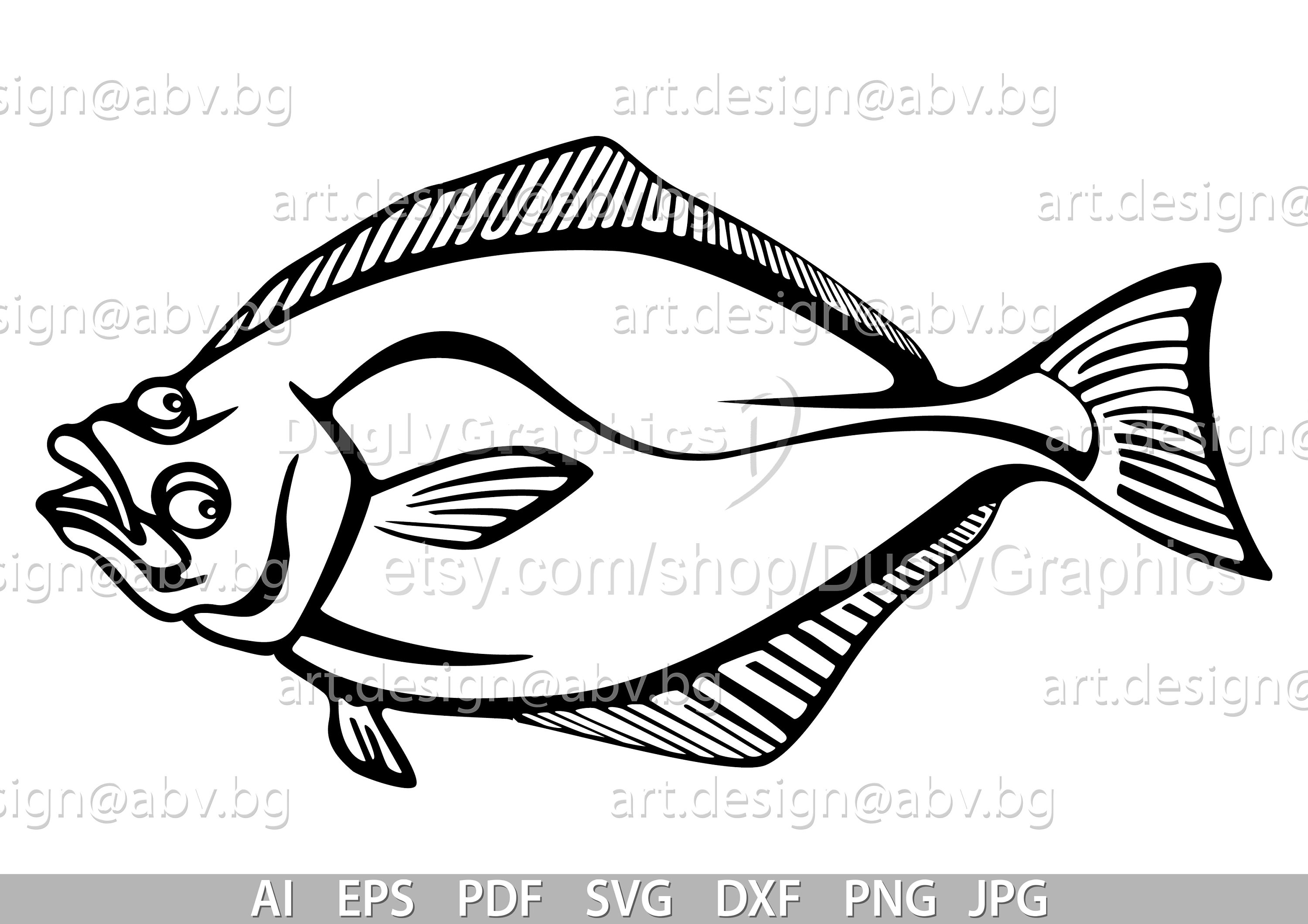 Vector HALIBUT Fish AI Eps Pdf Png Svg Dxf Jpg Image Etsy Canada