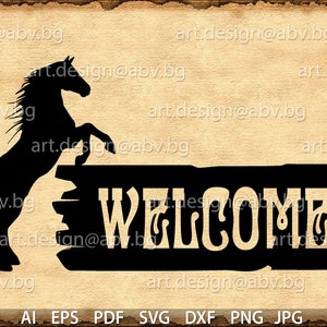 Vector WELCOME, text, horse,  AI, eps, PNG, pdf, svg, dxf, jpg Download files, Digital, graphical, discount coupons