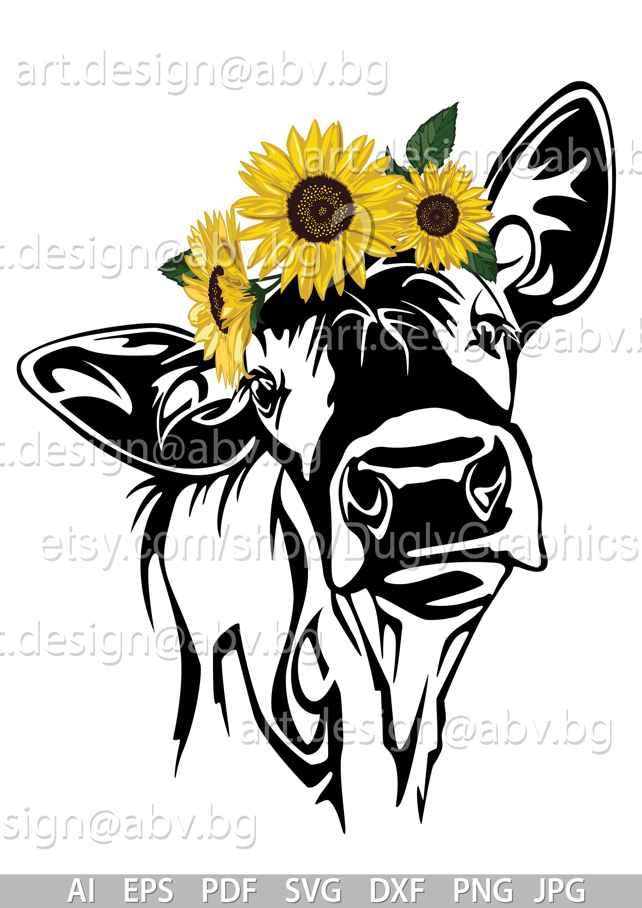 Vector COW With Sunflowers Heifer Calf Head AI PNG Eps Pdf Svg Etsy