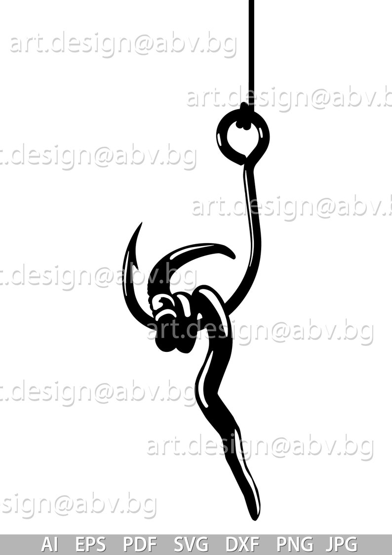 Download Vector FISHING HOOK with worm AI eps pdf png svg dxf | Etsy
