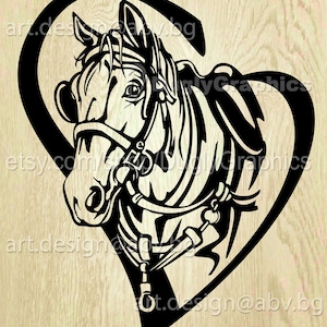 Vector HORSE head in heart SVG DXF ai eps pdf png jpg Download Digital image animal farm graphical image