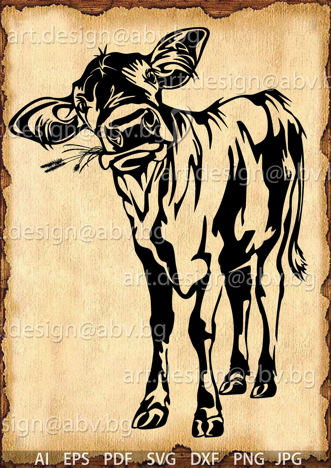 Heifer Cow Eating Grass Vector Art Print (digital Download) - Etsy