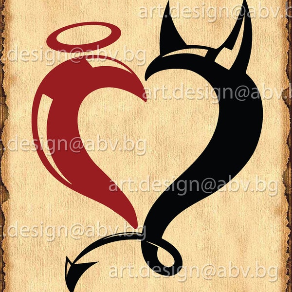 Vector HEART, Angel and Devil, AI, eps, pdf, PNG, svg, dxf, jpg Download, Digital image, graphical image, discount coupons