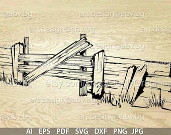 Illustrazione vettoriale di recinzione in legno, grafica di fattoria (download digitale)