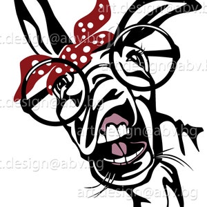 Vector DONKEY with bandana and sunglasses, 4 colors, head, AI, PNG, eps, pdf, svg, dxf, jpg Instant Download, Art Print, svg donkey