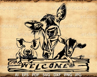 Animal Farm Vector Art: Cow, Pig, Goat (Digital Download)