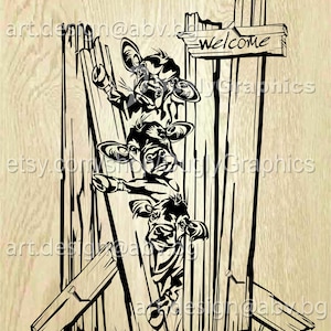 Welcome Heifers Vector Art: Cows on Fence (Digital Download)