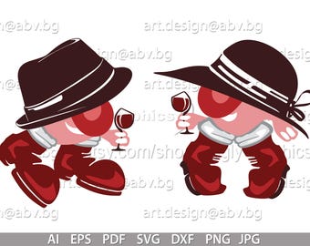 Drunk Gnomes Vector Art: Wine Cheers Graphic (Digital Download)