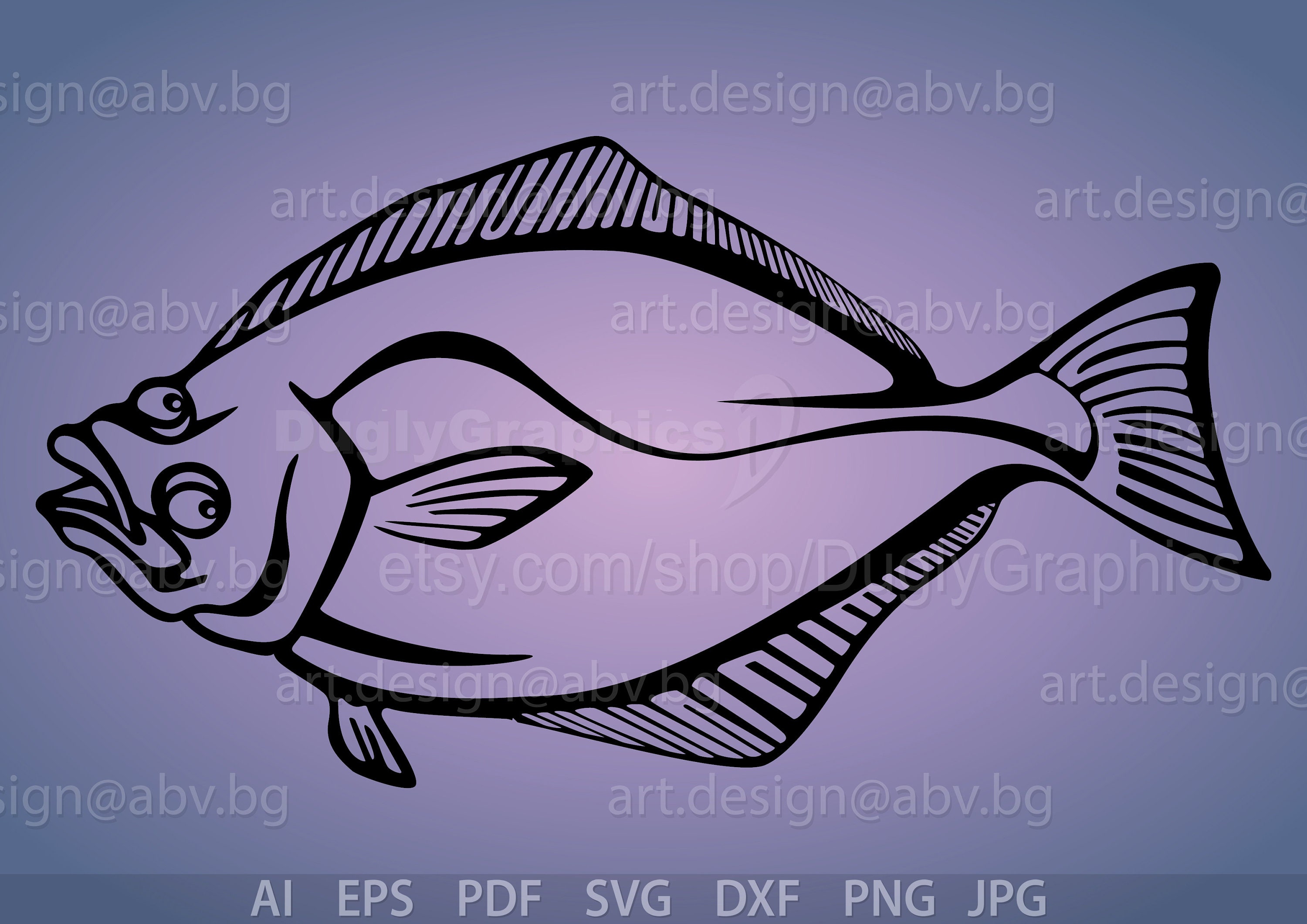 Vector HALIBUT Fish, AI, Eps, Pdf, Png, Svg, Dxf, Jpg Image Graphic Digital  Download Artwork, Graphical Bottom Fish 