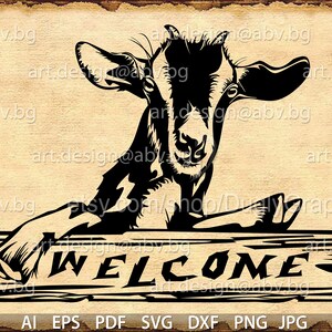 Vector GOAT with horns, welcome, AI, PNG, eps, pdf, svg, dxf, jpg Download, Digital image, graphical, animal, farmhouse, discount coupons