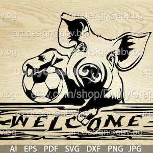Vector PIG with soccer, welcome, AI, PNG, eps, pdf, svg, dxf, jpg Download, Digital image, graphical, animal, ball