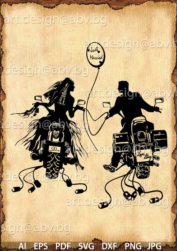 Vector Just Married Motorcyclists Ai Eps Pdf Png Svg Etsy
