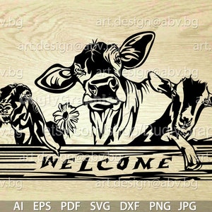 Vector ANIMAL FARM, text, ai, eps, pdf, svg, dxf, png, jpg Download, Digital image, graphical, animal, cow with flower and goats