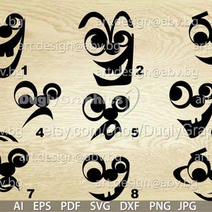 Vector 9 MUZZLES, Funny Angry Happy Cartoon AI PNG eps pdf svg dxf jpg Instant Download
