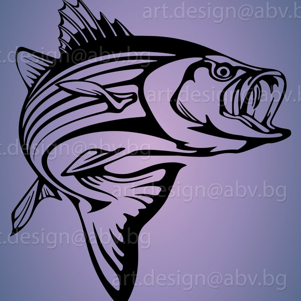 Vector FISH, Striped Bass, AI, eps, pdf, PNG, svg, dxf, jpg Image Graphic Digital Download Artwork, graphical, discount coupons