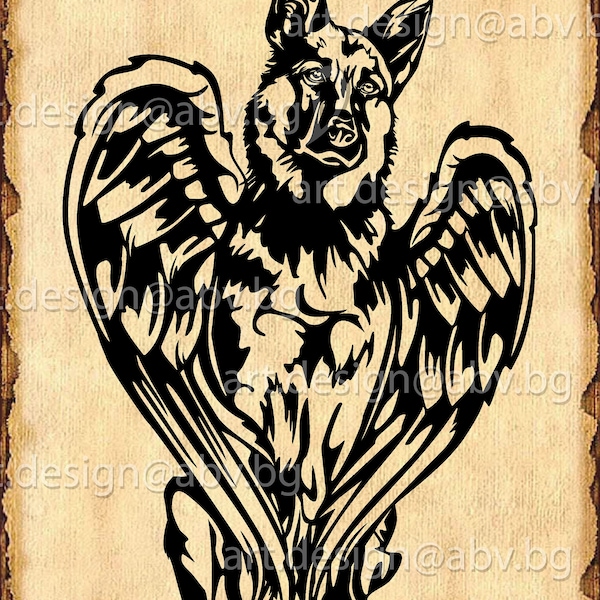 Vector DOG, German Shepherd with wings, AI, png, pdf, eps, svg, dxf, jpg Download, Digital image, graphical, animal, discount coupons