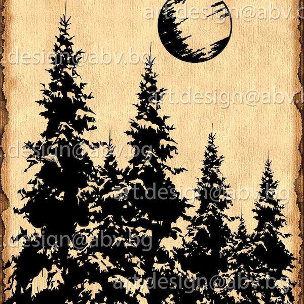 Vector CONIFERS, AI, eps, pdf, svg, dxf, png, jpg Download, wood, moon, winter, discount coupons