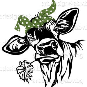 Cow with Bandana and Flower Vector Art (Digital Download)