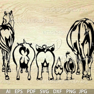 Vector ANIMAL FARM, ai, eps, pdf, svg, dxf, png, jpg Download, Digital image, graphical, horse, goat, pig, rooster, cow, hen