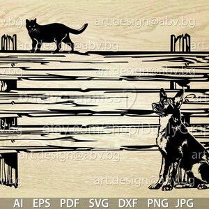 Vector CAT and DOG ai eps pdf svg dxf png jpg Download Digital image graphical animal fence black German shepherd