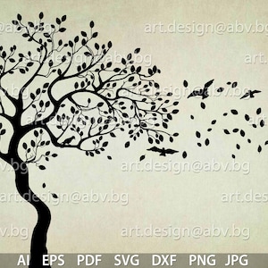 Vector AUTUMN TREE and birds, AI, png, eps, pdf, svg, dxf, jpg Download, Digital image, graphical,  discount coupons