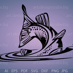 Detailed Fish Line Art Clipart Black and White PNG, SVG