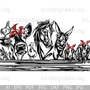 Vector ANIMAL FARM, ai, eps, pdf, svg, dxf, png, jpg Digital image, horse, donkey, cow, goat, chicken, duck, rabbit