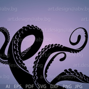 Puede incluir: Una silueta negra de un tentáculo de pulpo con una superficie texturizada. El tentáculo está enroscado y retorcido, creando un diseño dinámico y abstracto.