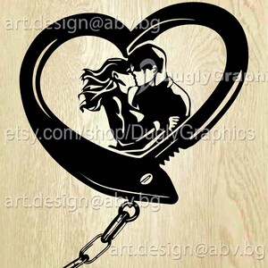 Young Lovers Handcuff Heart Vector: Valentine's Day Graphic (Digital Download)